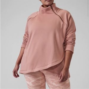 Athleta Pink Cozy Karma Asymmetrical Fleece Lined Pullover Sweatershirt Sz 1x